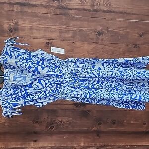 Sonoma Blue and White Patterned Midi Dress